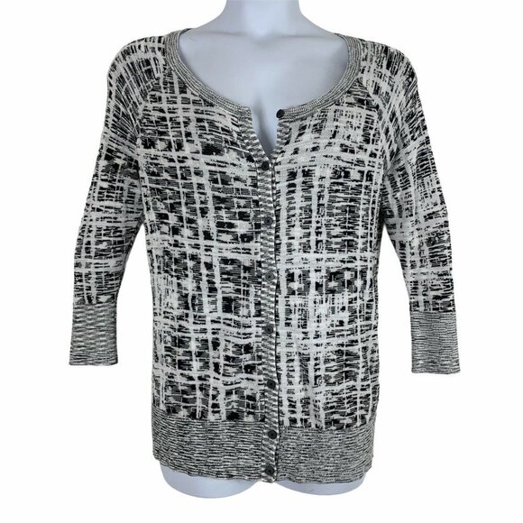 5/$25 Lane Bryant 14 16 Cardigan Button Up Sweater 3/4 Sleeve Black White - Picture 1 of 5